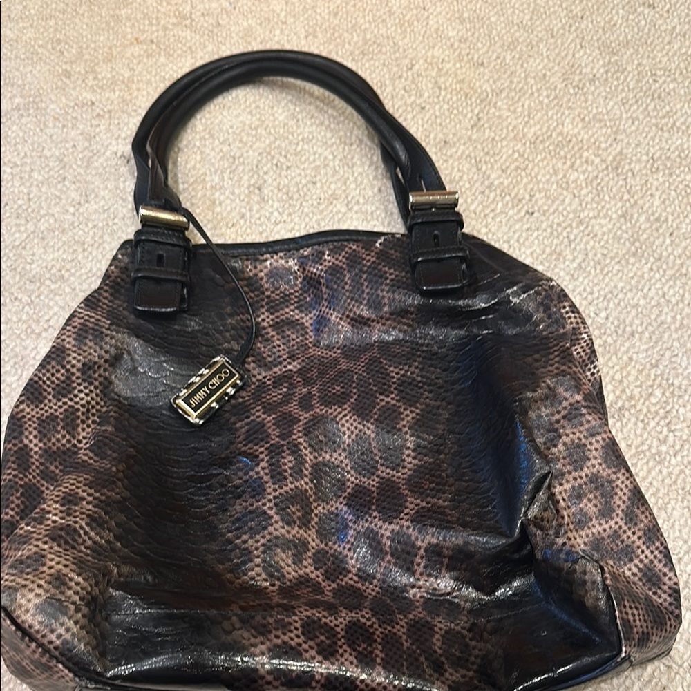 Jimmy Choo Brown and Black Leopard Print Shoulder Bag